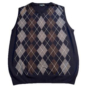 Marco Fiori Men's L Argyle  Merino Wool Sweater Vest Italy Grandpa Sweater